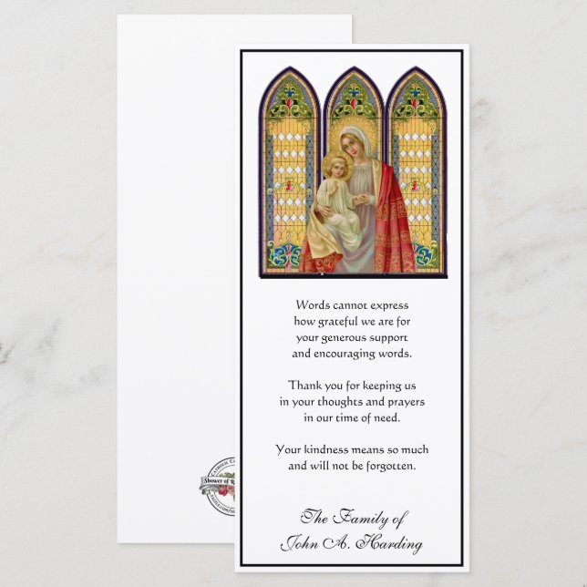 Religious Catholic Funeral Sympathy Thank You Card (Front/Back)