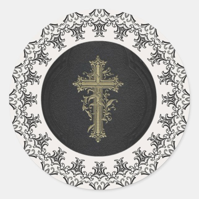Religious Catholic Gold Cross Classic Round Sticker (Front)