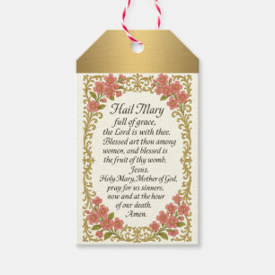 Religious Catholic Hail Mary Prayer Floral  Gift Tags