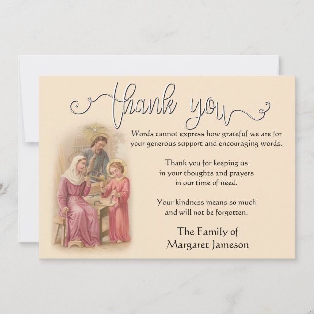 Religious Catholic Holy Family Thanks Condolence Thank You Card (Front)