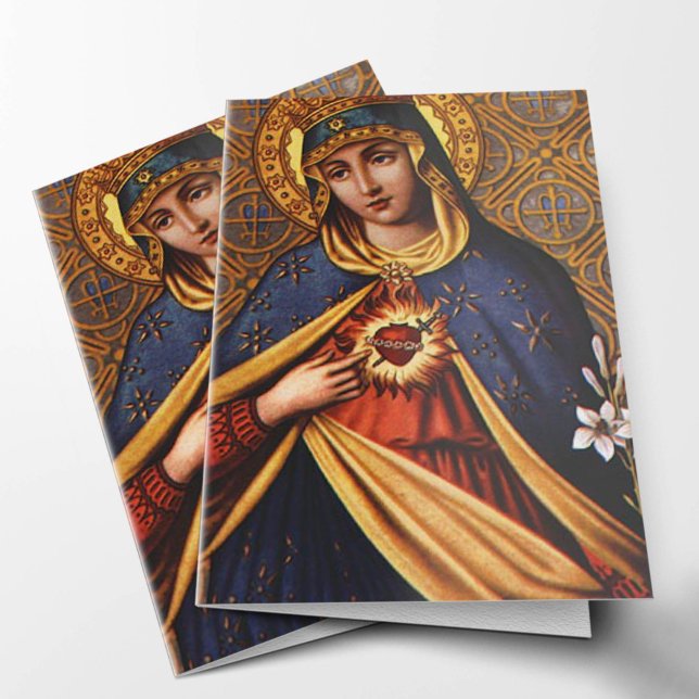 Religious Catholic Mary Funeral Thank You Card (Immaculate Heart of Mary Sympathy Religious Funeral Thank You Card, Holy Card.)