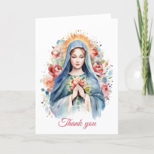 Religious Catholic Prayer Virgin Mary Cross Floral Thank You Card