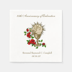 Religious Catholic Priest Anniversary Red Roses  Napkin