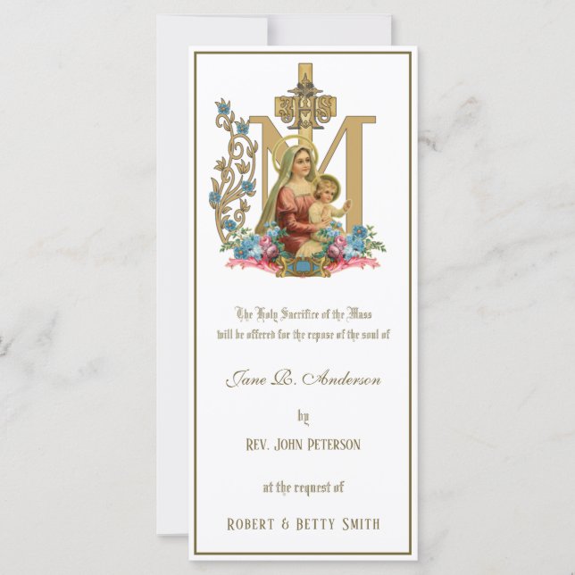 Religious Catholic Requiem Funeral Mass Offering Card (Front)