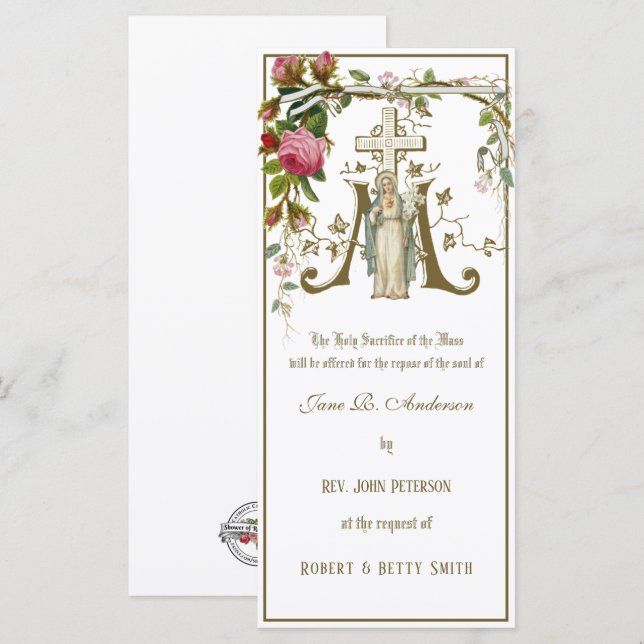 Religious Catholic Requiem Funeral Mass Offering Card (Front/Back)