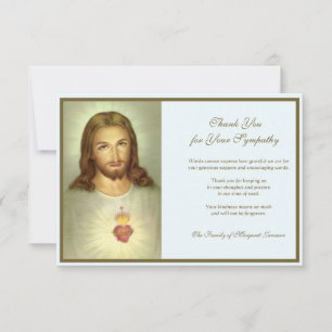 Religious Catholic Sacred Heart Jesus  Condolence Thank You Card