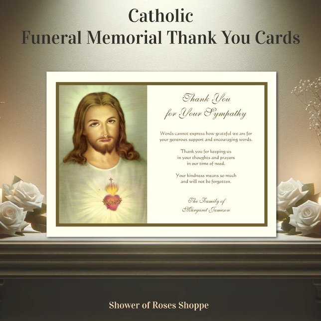 Religious Catholic Sacred Heart Jesus  Condolence  Thank You Card (Creator Uploaded)