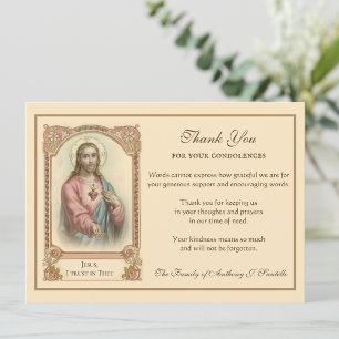 Religious Catholic Sacred Heart Jesus Condolence Thank You Card