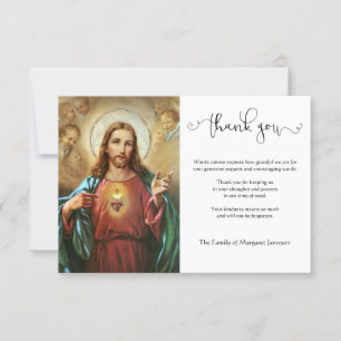 Religious Catholic Sacred Heart Jesus  Condolence Thank You Card