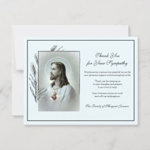 Religious Catholic Sacred Heart Jesus  Condolence Thank You Card