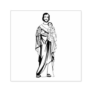 Religious Catholic Saint Joseph and Child Jesus Rubber Stamp