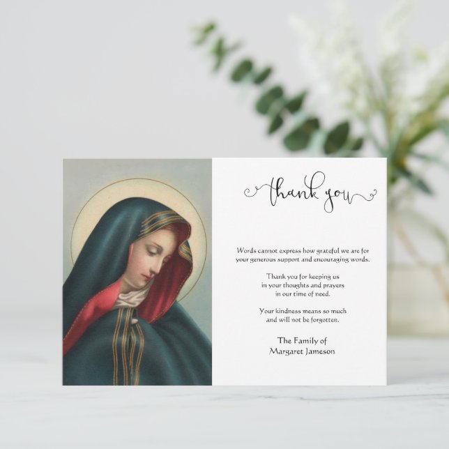 Religious Catholic Sorrow Virgin Mary Condolence Thank You Card (Standing Front)