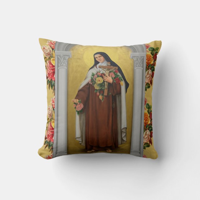 Religious Catholic St. Therese Carmelite Cushion (Front)