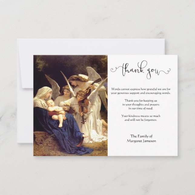 Religious Catholic Virgin Mary Condolence Angels Thank You Card (Front)