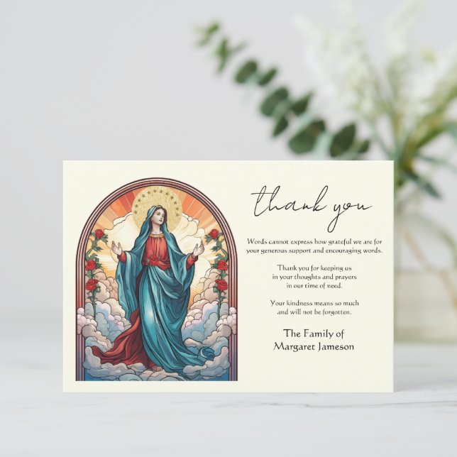 Religious Catholic Virgin Mary Condolence Thank You Card (Standing Front)