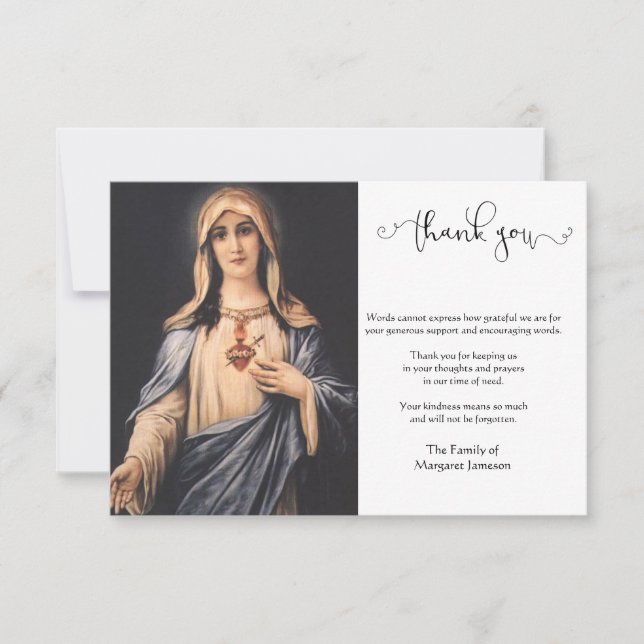 Religious Catholic Virgin Mary Condolence Thank You Card (Front)