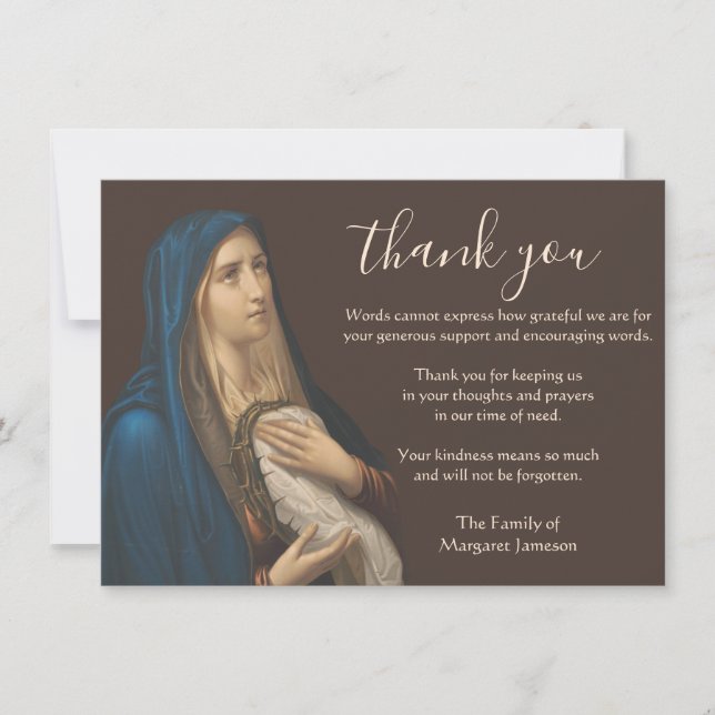 Religious Catholic Virgin Mary Condolence Thank You Card (Front)