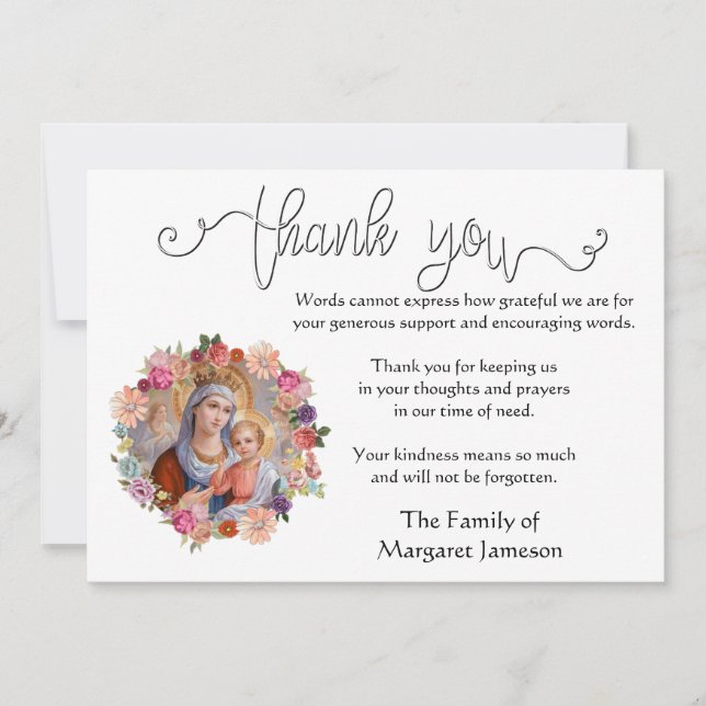 Religious Catholic Virgin Mary Condolence Thank You Card (Front)