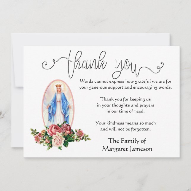 Religious Catholic Virgin Mary Condolence Thank You Card (Front)