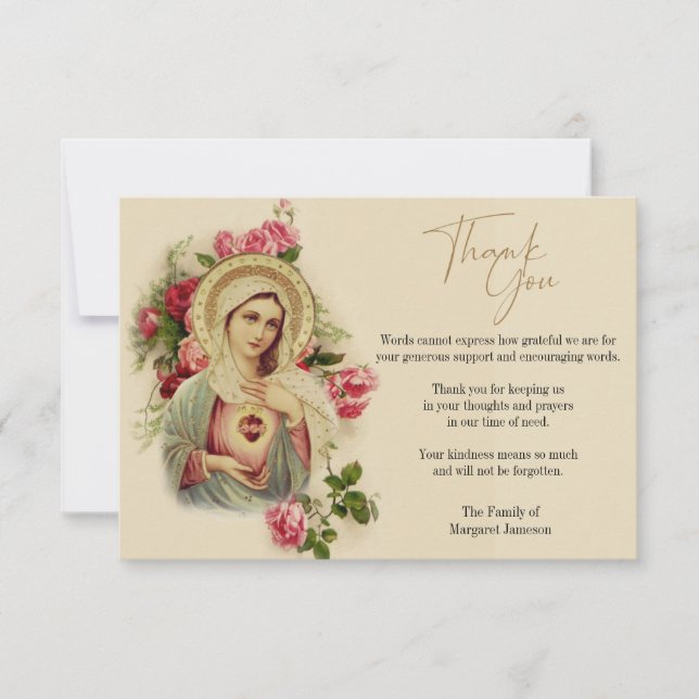 Religious Catholic Virgin Mary Condolence Thank You Card (Front)