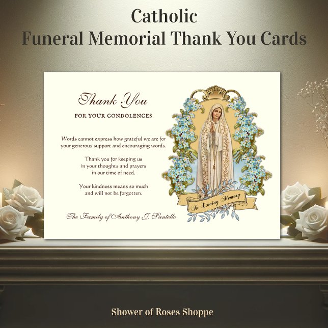 Religious Catholic Virgin Mary Floral Condolence  Thank You Card (Creator Uploaded)