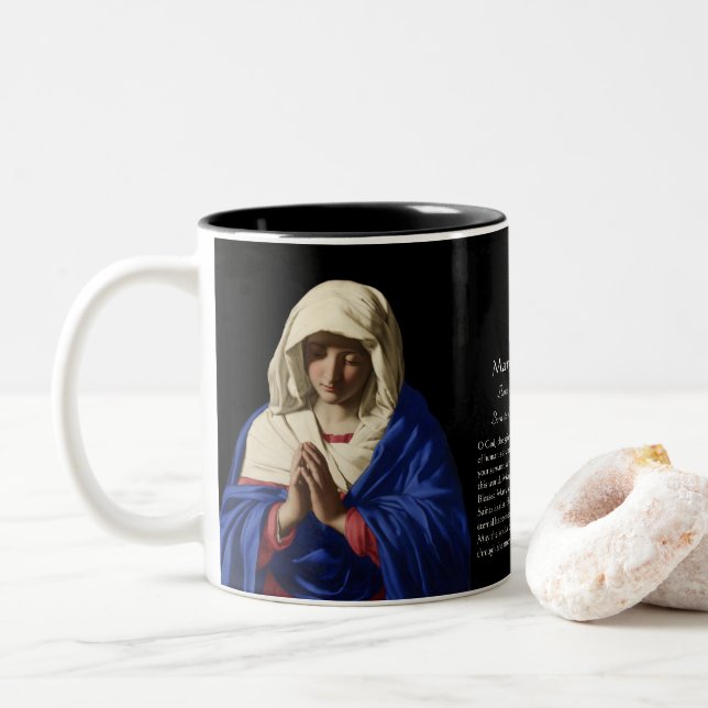 Religious Catholic Virgin Mary Funeral Memorial Two-Tone Coffee Mug (With Donut)