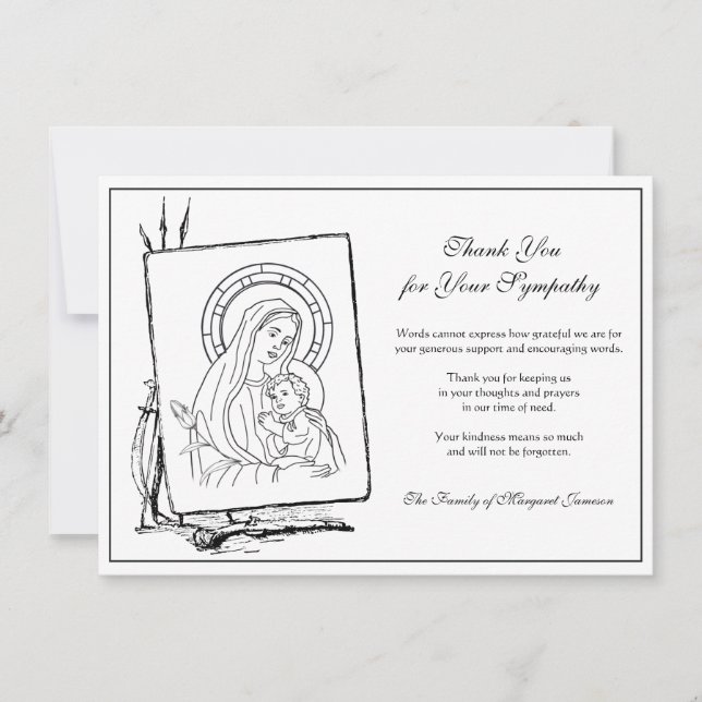 Religious Catholic  Virgin Mary Jesus Condolence Thank You Card (Front)