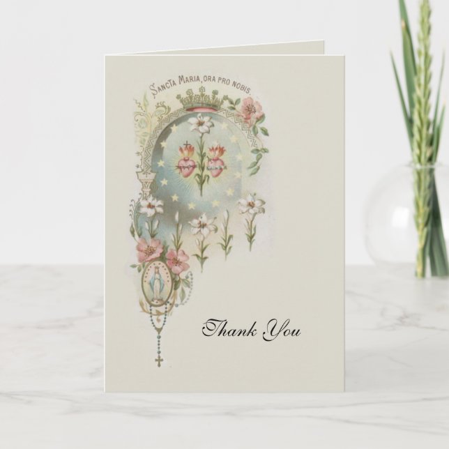 Religious Catholic Virgin Mary Sacred Heart  Thank You Card (Front)