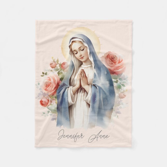 Religious Catholic Virgin Mary with roses Fleece Blanket (Front)