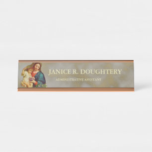 Religious Catholic Virgin Mother Mary Jesus Desk Name Plate