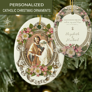 Religious Catholic Wedding Scripture Floral  Ceramic Tree Decoration