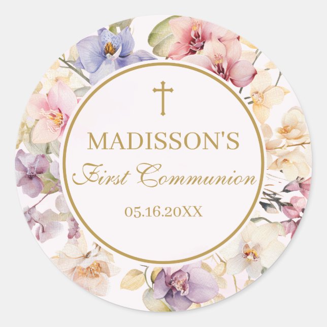 Religious Celebration Floral Orchids  Classic Round Sticker (Front)