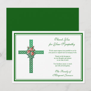 Religious Celtic Knotted Cross Roses Condolence Thank You Card