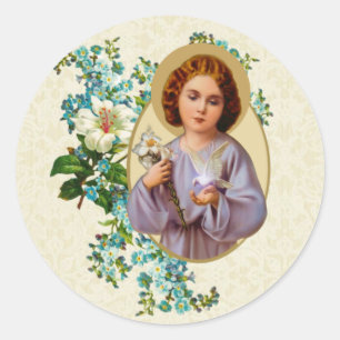 Religious Child Jesus Dove Flowers Classic Round Sticker