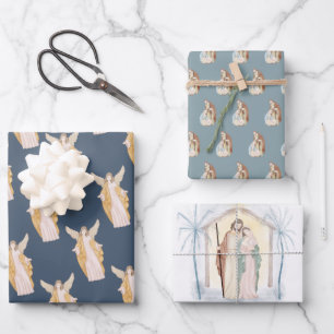 Religious Christian Angel Mary & Joseph Christmas Wrapping Paper Sheet