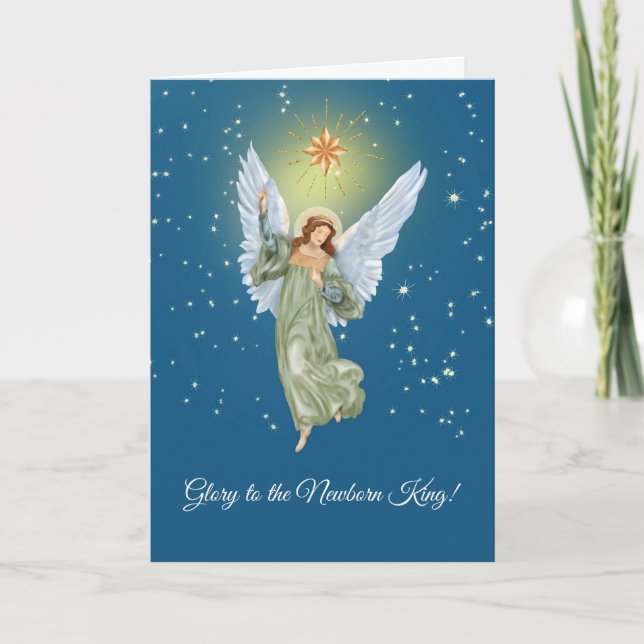 Religious Christian Christmas Angel Starry Night Card (Front)