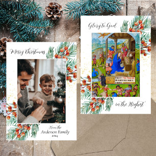 Religious Christian Christmas Green Elegant Photo Holiday Card