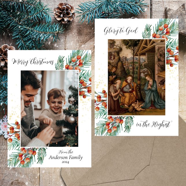 Religious Christian Christmas Nativity Scene Photo Holiday Card (Religious Christian Catholic Christmas Nativity Scene Bethlehem Holy Family Photo Holiday Card)