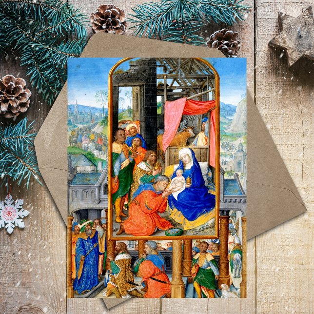 Religious Christian Christmas Nativity Three Kings Holiday Postcard (Vintage Medieval Religious Christian Christmas Nativity Three Kings Epiphany Holiday Postcard)