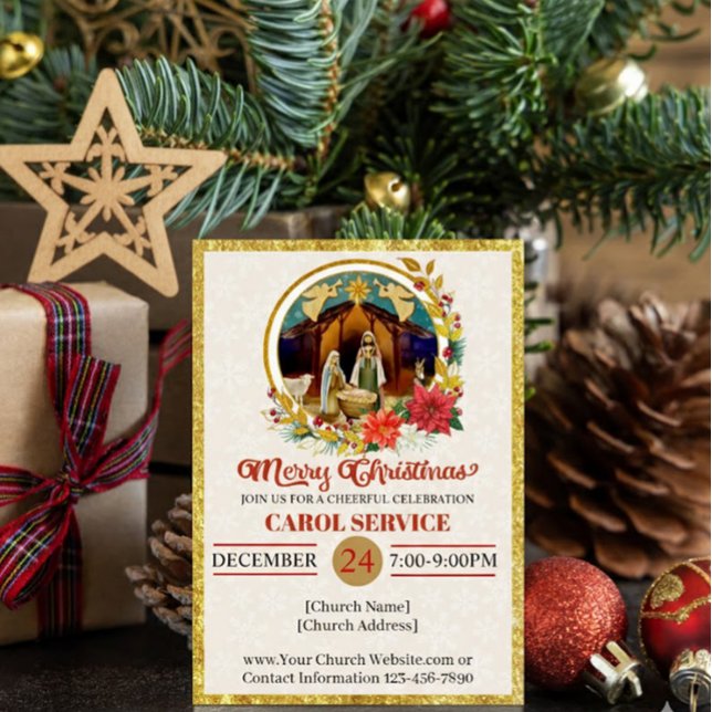 Religious Christian Church Christmas Carol Service Holiday Card (Creator Uploaded)