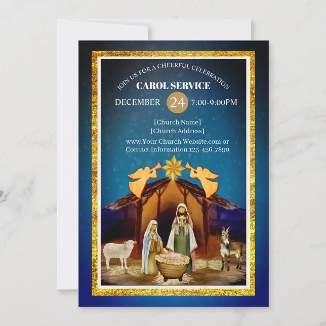 Religious Christian Church Christmas Carol Service Holiday Card (Front)