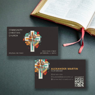 Religious Christian Church Cross QR Code Modern Business Card