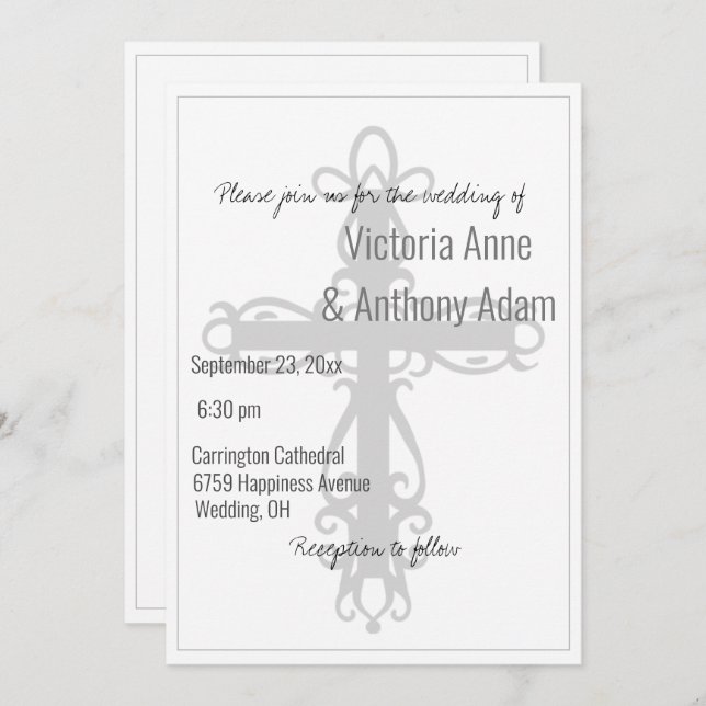 Religious Christian Cross Catholic Simple Wedding Invitation (Front/Back)