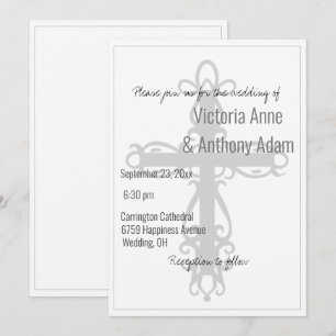 Religious Christian Cross Catholic Simple Wedding Invitation