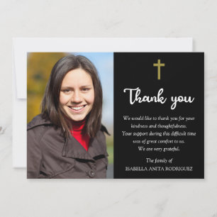 Religious Christian Cross Photo Memorial Funeral Thank You Card