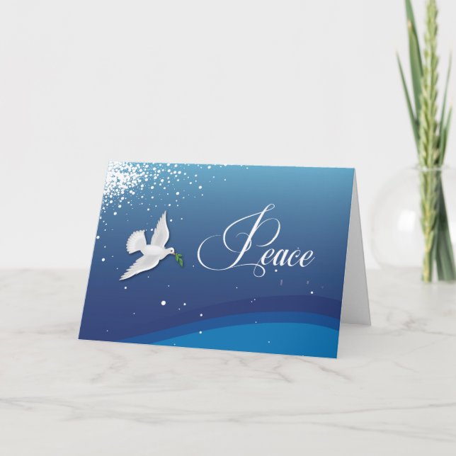 Religious Christian Elegant Peace Blue Christmas Card (Front)