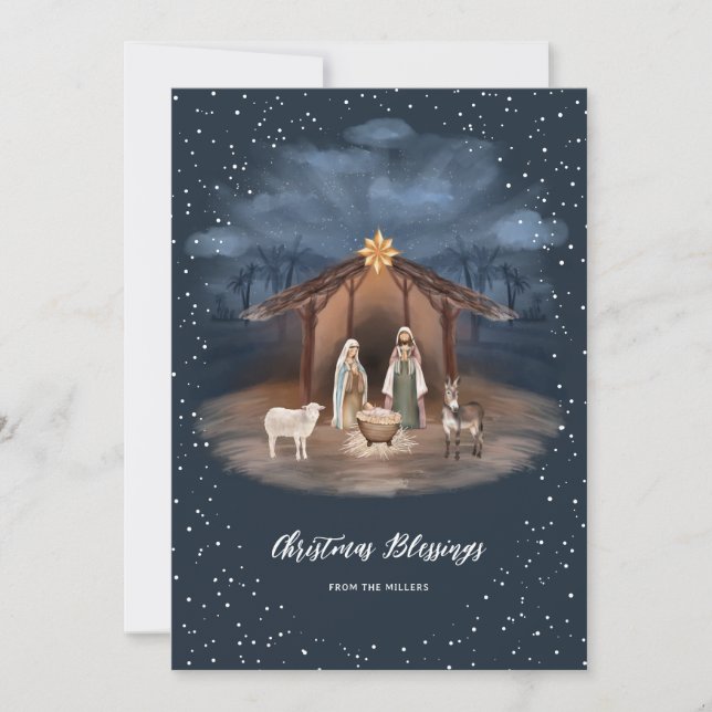Religious Christian Nativity Scene Jesus Christmas Holiday Card (Front)