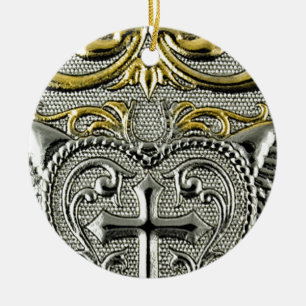 religious Christianity metallic silver cross Ceramic Tree Decoration