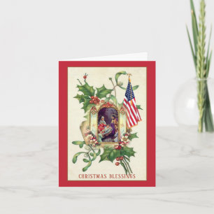 Religious Christmas American Flag Vintage Holiday Card