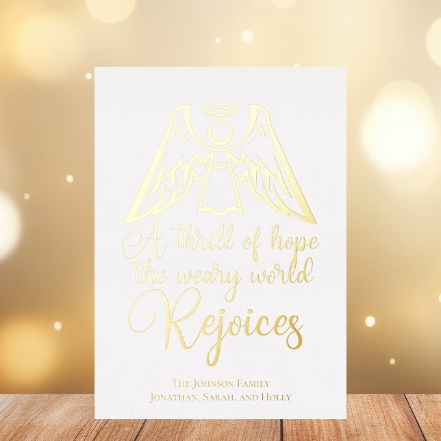 Religious Christmas Angel Rejoice Custom Gold Foil Holiday Card (Creator Uploaded)